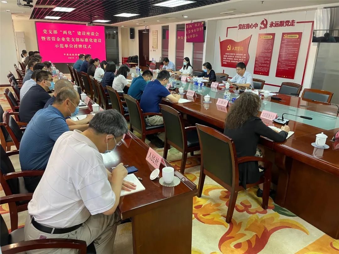集团公司召开党支部“两化”建设座谈会暨省管企业党支部标准化建设示范单位授牌仪式